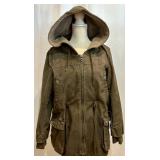 Free People Distressed Canvas Jacket Hooded Olive Drab Cotton
