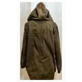 Free People Distressed Canvas Jacket Hooded Olive Drab Cotton
