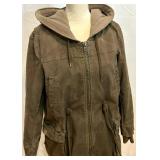 Free People Distressed Canvas Jacket Hooded Olive Drab Cotton