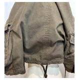 Free People Distressed Canvas Jacket Hooded Olive Drab Cotton