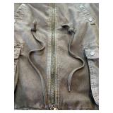 Free People Distressed Canvas Jacket Hooded Olive Drab Cotton