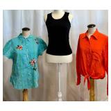 Turquoise Embroidered Blouse, ATM Tank Top & Trina Turk Silk Button-Down