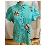 Turquoise Embroidered Blouse, ATM Tank Top & Trina Turk Silk Button-Down