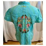 Turquoise Embroidered Blouse, ATM Tank Top & Trina Turk Silk Button-Down