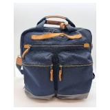 TUMI Navy Nylon Backpack with Tan Leather Trim & Front Zip Pockets