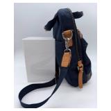 TUMI Navy Nylon Backpack with Tan Leather Trim & Front Zip Pockets