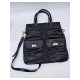 Alexis Hudson Convertible Leather Bag - Expansion Zipper, Dark Purple/Black