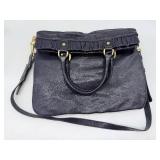 Alexis Hudson Convertible Leather Bag - Expansion Zipper, Dark Purple/Black