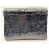 Ralph Lauren Crocodile-Embossed Leather Wallet Clutch - Black