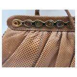 NEW Judith Leiber Brown Snakeskin Evening Clutch With Gem-Trim Gold Frame