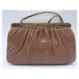 NEW Judith Leiber Brown Snakeskin Evening Clutch With Gem-Trim Gold Frame