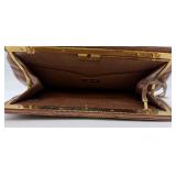NEW Judith Leiber Brown Snakeskin Evening Clutch With Gem-Trim Gold Frame