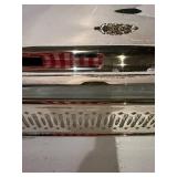 Serving Set - Silver-Toned Lidded Rectangular Dish with Ornate Handles & Utensil Tray