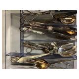 Serving Set - Silver-Toned Lidded Rectangular Dish with Ornate Handles & Utensil Tray