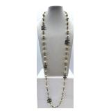 Vintage Chanel Necklace 40in Glass Pearl & Crystal Logo