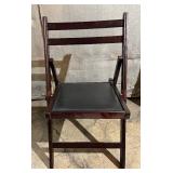 Dark Wood Folding Chairs with Black Leather Seats - Modern Slat Back (Lot of 4)
