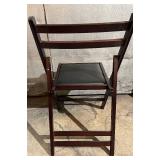 Dark Wood Folding Chairs with Black Leather Seats - Modern Slat Back (Lot of 4)