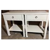 Pair of White End Tables With Drawer Ring Pull & Lower Shelf