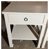 Pair of White End Tables With Drawer Ring Pull & Lower Shelf