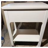 Pair of White End Tables With Drawer Ring Pull & Lower Shelf