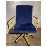 Luca Rolling Desk Chair - Blue Upholstery & Gold Frame, Swivel & Height Adjustable