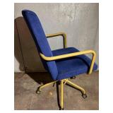Luca Rolling Desk Chair - Blue Upholstery & Gold Frame, Swivel & Height Adjustable