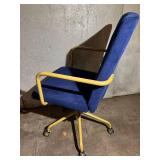 Luca Rolling Desk Chair - Blue Upholstery & Gold Frame, Swivel & Height Adjustable