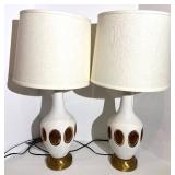 Vintage Table Lamps - White with Gold Trim, 23 in Tall