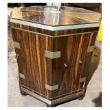 Zebra Wood Octagonal Glass-Top Cabinet with Metal Trim & Round Wood Feet