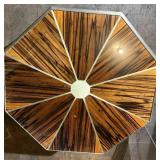Zebra Wood Octagonal Glass-Top Cabinet with Metal Trim & Round Wood Feet