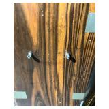 Zebra Wood Octagonal Glass-Top Cabinet with Metal Trim & Round Wood Feet