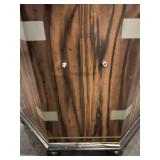 Zebra Wood Octagonal Glass-Top Cabinet with Metal Trim & Round Wood Feet
