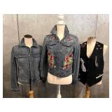 Zadig & Voltaire and Bagatelle Denim Jackets with Floral Embroidery & Butterflies, Unbranded Vest
