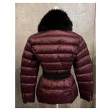Ted Baker London Puffer Coat - Faux Fur Collar, Maroon, Size 3