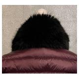 Ted Baker London Puffer Coat - Faux Fur Collar, Maroon, Size 3