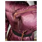 Ted Baker London Puffer Coat - Faux Fur Collar, Maroon, Size 3