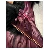 Ted Baker London Puffer Coat - Faux Fur Collar, Maroon, Size 3