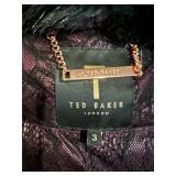 Ted Baker London Puffer Coat - Faux Fur Collar, Maroon, Size 3