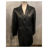 EMET Paris Lambskin Leather Coat - Black Knee-Length 2-Button Front