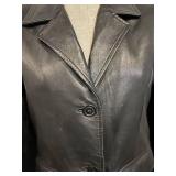 EMET Paris Lambskin Leather Coat - Black Knee-Length 2-Button Front