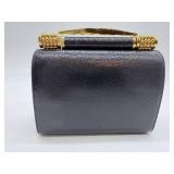 RODO Italy Made in Italy Black Textured Leather Handbag - Gold Bar Handle