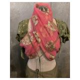 Lehenga Choli Olive Green with Pink Dupatta - Embroidered Gold Floral Accents