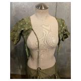 Lehenga Choli Olive Green with Pink Dupatta - Embroidered Gold Floral Accents