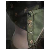 Lehenga Choli Olive Green with Pink Dupatta - Embroidered Gold Floral Accents