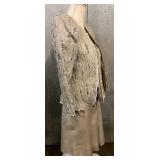 Vintage Sara Fredericks Beaded Leather Jacket with Fringe, Top & Matching Skirt Set - Made in France