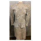 Vintage Sara Fredericks Beaded Leather Jacket with Fringe, Top & Matching Skirt Set - Made in France