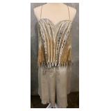 Vintage Sara Fredericks Beaded Leather Jacket with Fringe, Top & Matching Skirt Set - Made in France