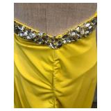 Yellow Evening Gown with Crystal-Embellished Bodice & Silver Clutch - Size Small