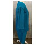 St. John by Marie Gray Teal Suit with Abstract Top & Orange Knit Sweater - Made in USA - Size 8