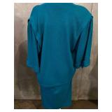 St. John by Marie Gray Teal Suit with Abstract Top & Orange Knit Sweater - Made in USA - Size 8